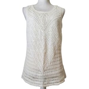 White House Black Market Cream Crochet Sleeveless Boho Cottagecore Top Size M